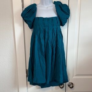 Elegant Teal Puff Sleeve Formal Dress